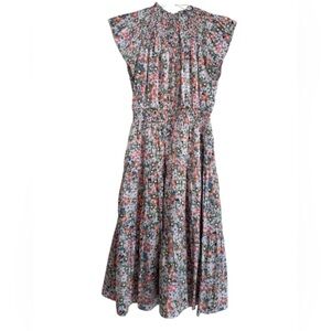 Moodie Smocked Tiered Floral Dress Multicolored Metallic